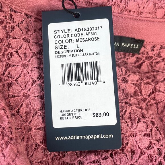 Adrianna Papell Mesarose Textured Blouse Shirt Button Front Pink Size Large New - Picture 10 of 11